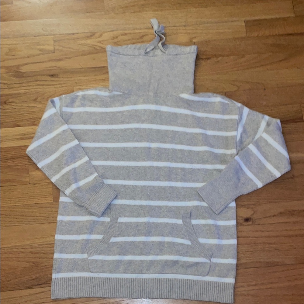LOFT Gray and White Striped Turtleneck Sweater